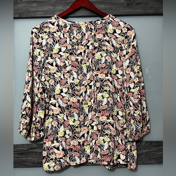 Ava & Viv Boho Floral Slight 3/4 Balloon Sleeve V-Neck Women's Size X - Picture 5 of 7